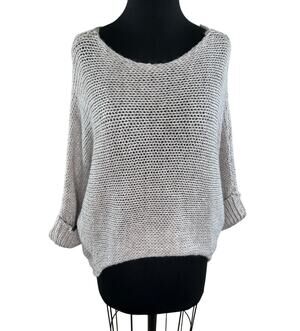 BERRETTI Gray Chunky Knit Relaxed Wool Cuffed Pullover Sweater One Size ITALY